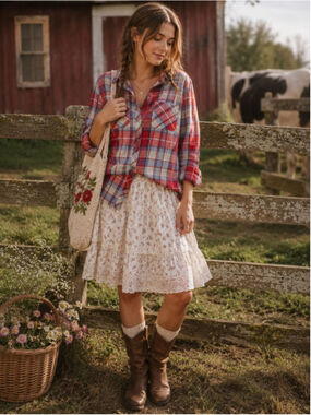 Natural Reflections NWT Plaid Button Down Shirt S Red Blue Western Farmhouse
